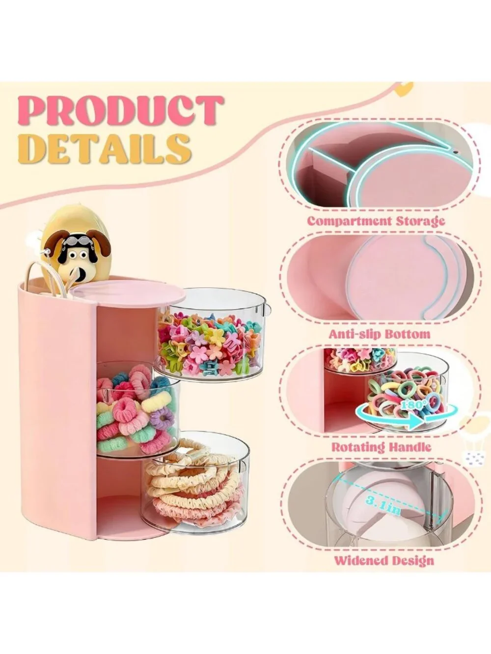 Stylish 3-Layer Hair Accessories Organizer & Rotatable Makeup Brush Holder